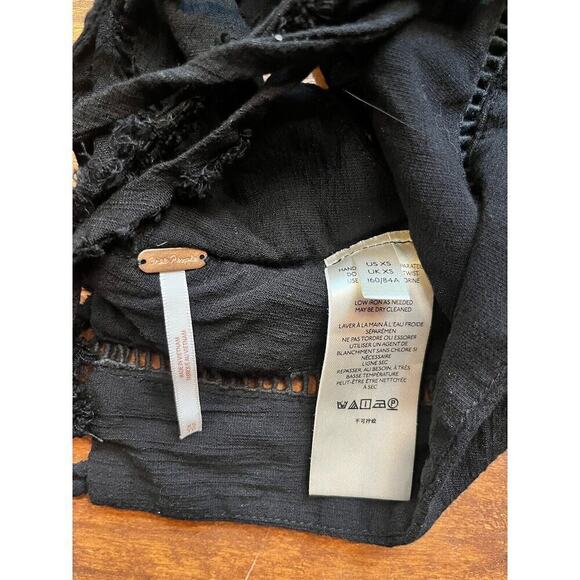 Free People Black Lace Ruffle Sleeve Open Tie Back Black Crop Top Festival XS - Picture 4 of 7